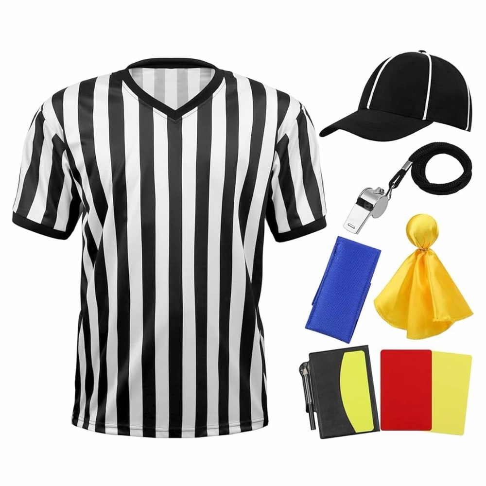 Referee Costume Men’s Size Large 6 piece set. Hat Whistle Sport Halloween 🎃